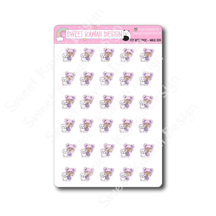 Kawaii Pixie Stickers - Walk Dog