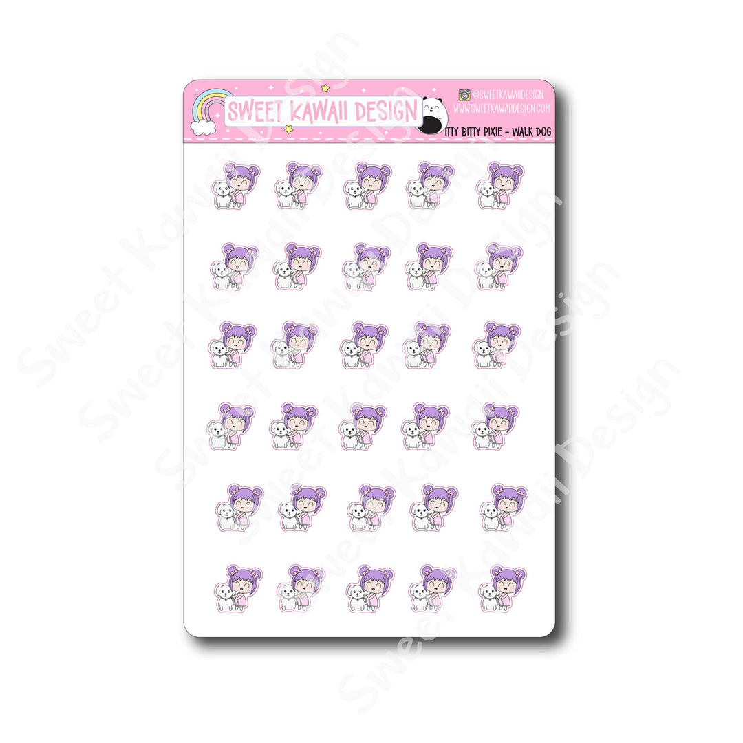 Kawaii Pixie Stickers - Walk Dog