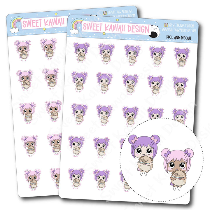 Kawaii Pixie and Biscuit Stickers