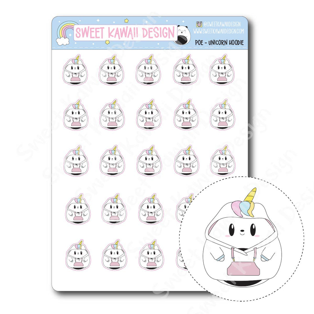 Kawaii Poe Stickers - Unicorn Hoodie