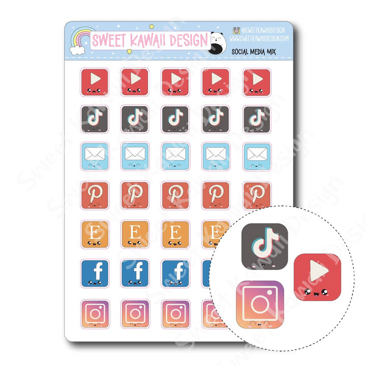 Kawaii Social Media Stickers - OPTIONS AVAILABLE