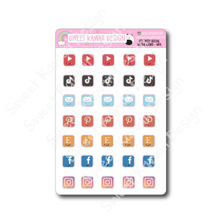 Kawaii Social Media Stickers - OPTIONS AVAILABLE
