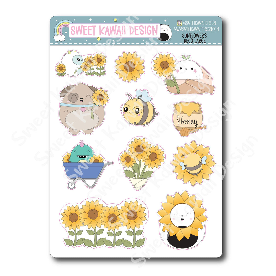 Kawaii Sunflowers Deco (LARGE) Stickers