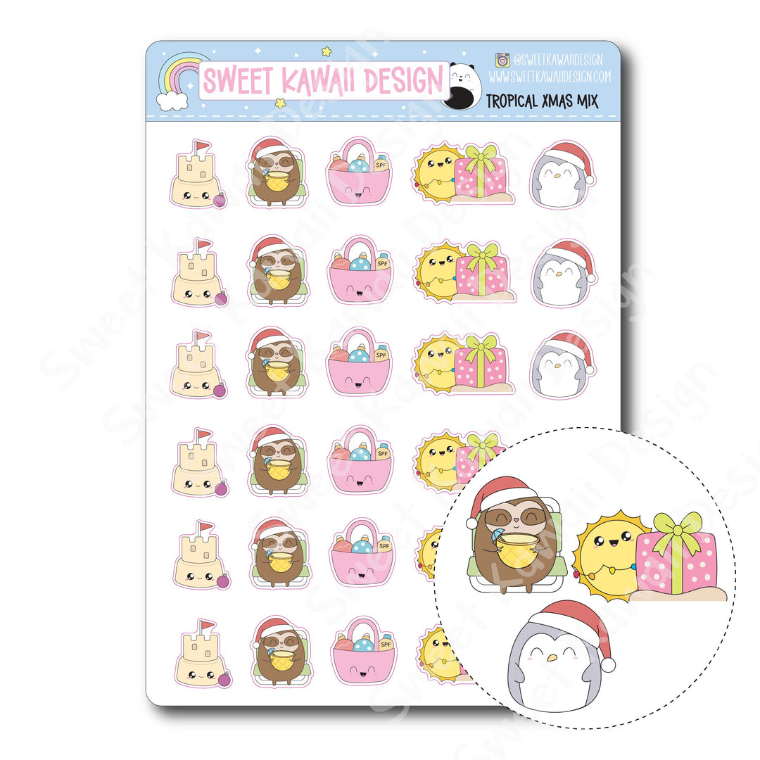 Kawaii Tropical Christmas (Mix) Stickers