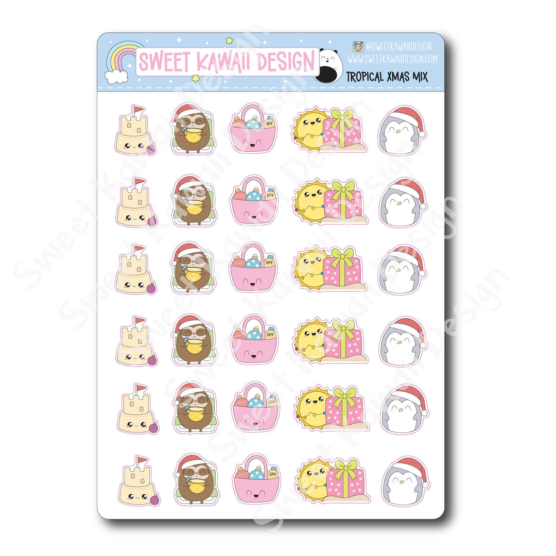 Kawaii Tropical Christmas (Mix) Stickers