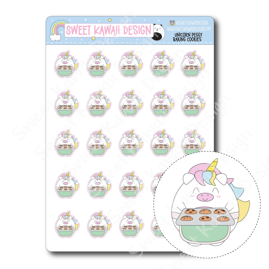 Kawaii Unicorn (Peggy) Stickers  - Baking Cookies
