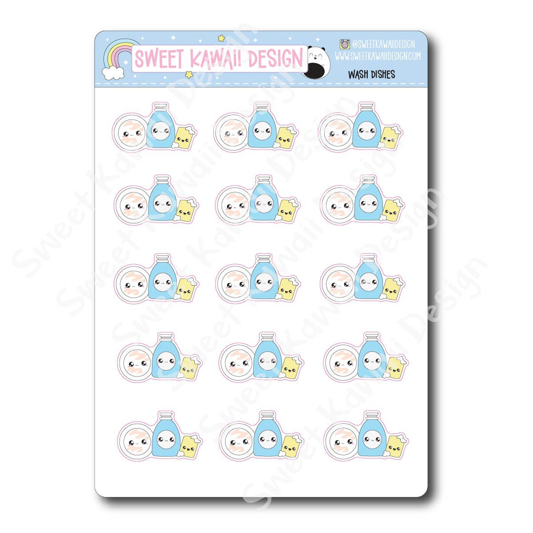 Kawaii Wash Dishes Stickers