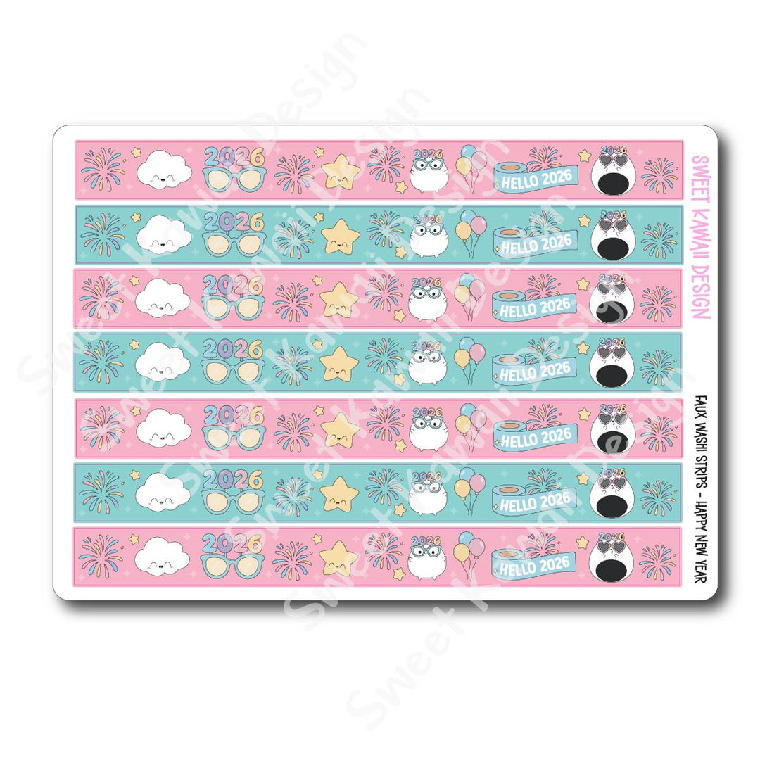 Kawaii Faux Washi Strips - Happy New Year
