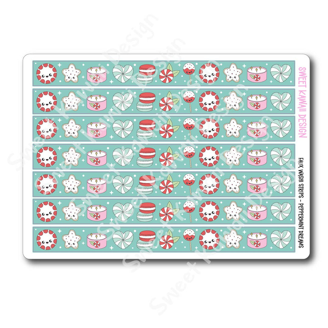 Kawaii Faux Washi Strips - Peppermint Dreams