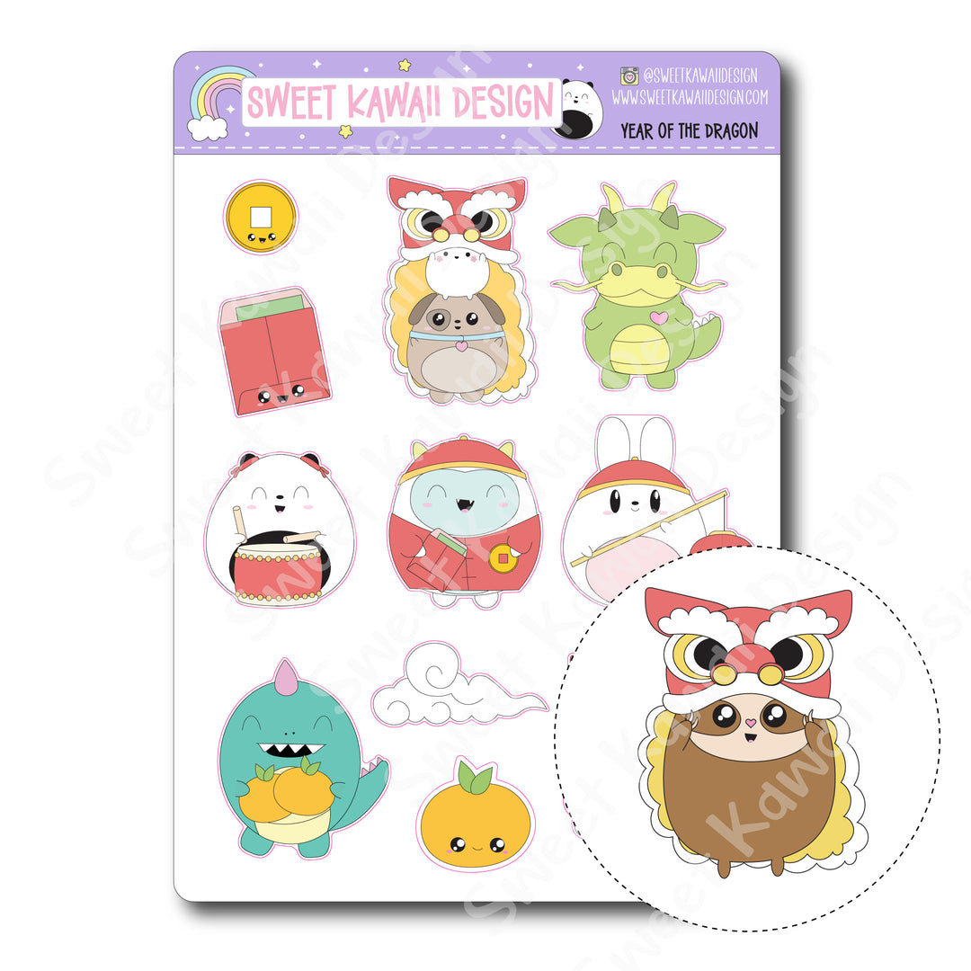 Kawaii Year of the Dragon Deco (Large) Stickers
