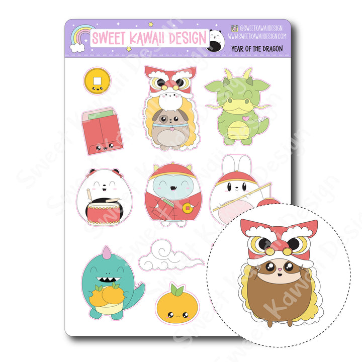 Kawaii Year of the Dragon Deco (Large) Stickers