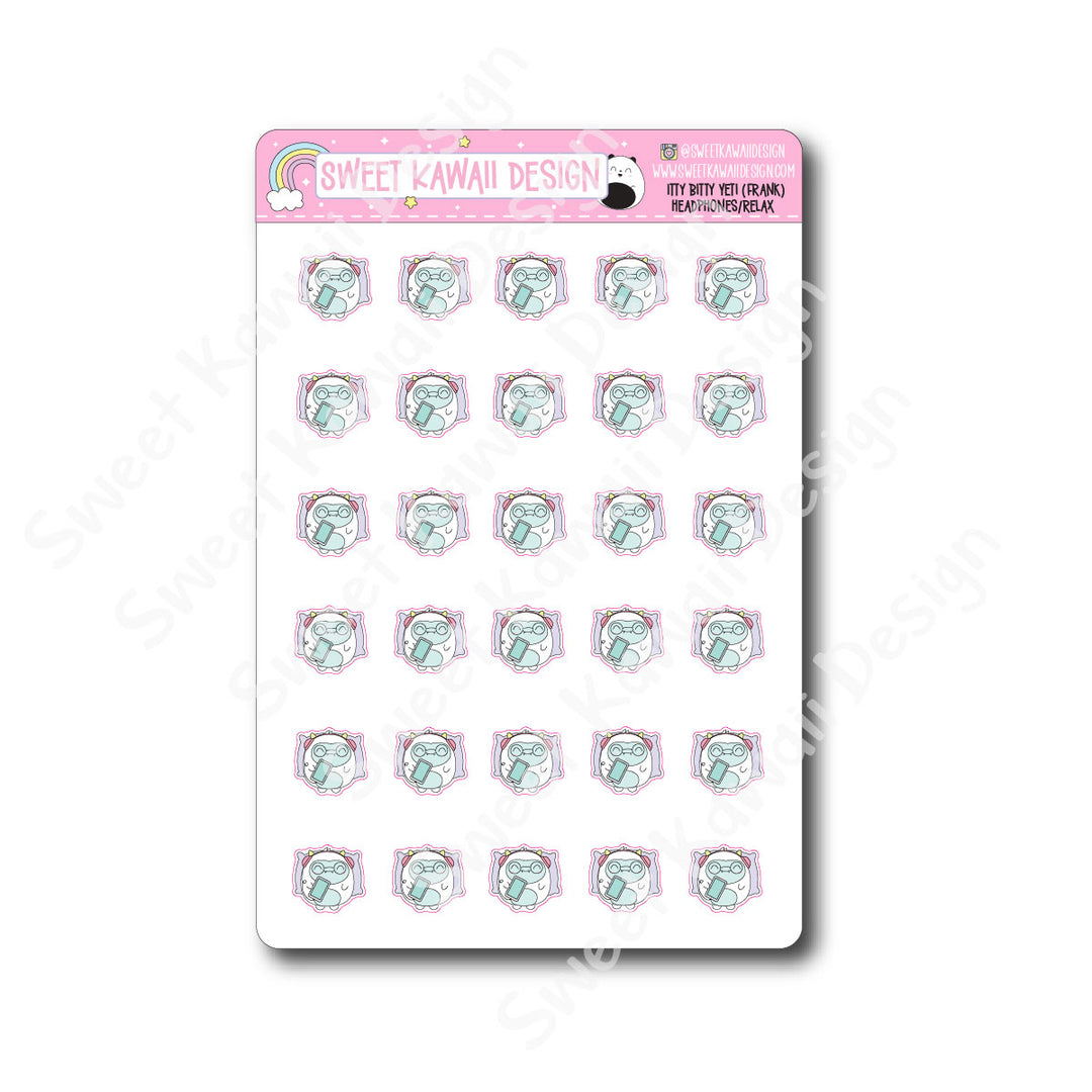 Kawaii Yeti (Frank) Stickers - Headphones/Relax