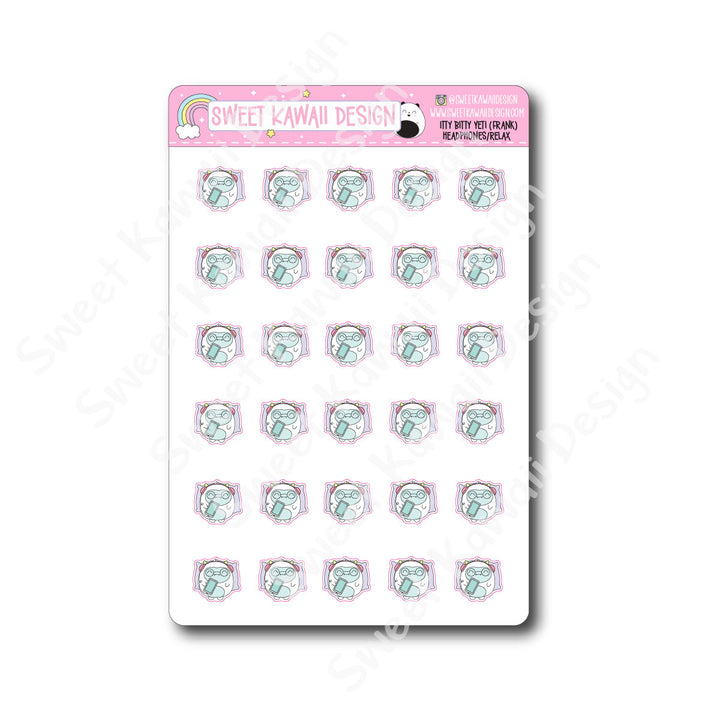 Kawaii Yeti (Frank) Stickers - Headphones/Relax