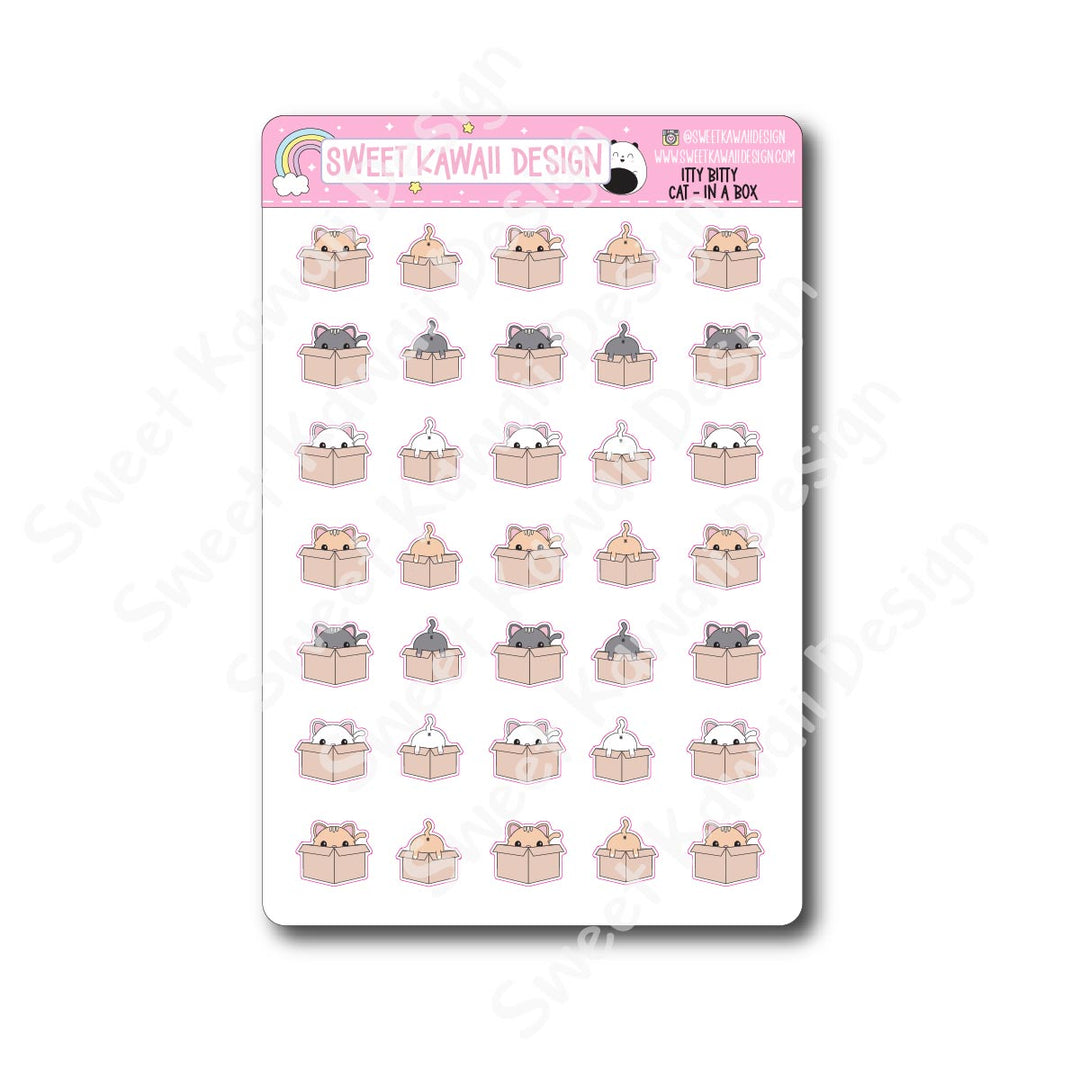 Kawaii Cat in a Box Stickers