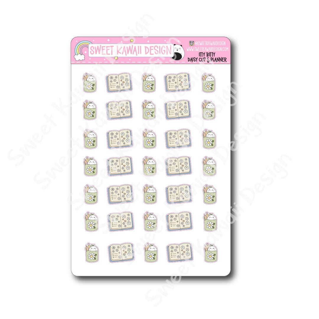 Kawaii Daisy Cup and Planner Stickers