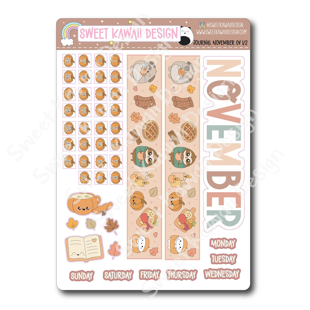 November 2025 Monthly Overview Stickers - Journal