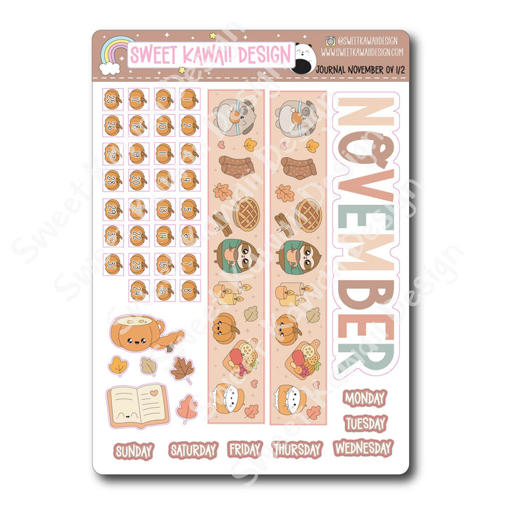 November 2025 Monthly Overview Stickers - Journal