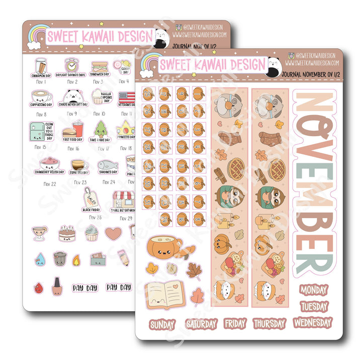 November 2025 Monthly Overview Stickers - Journal