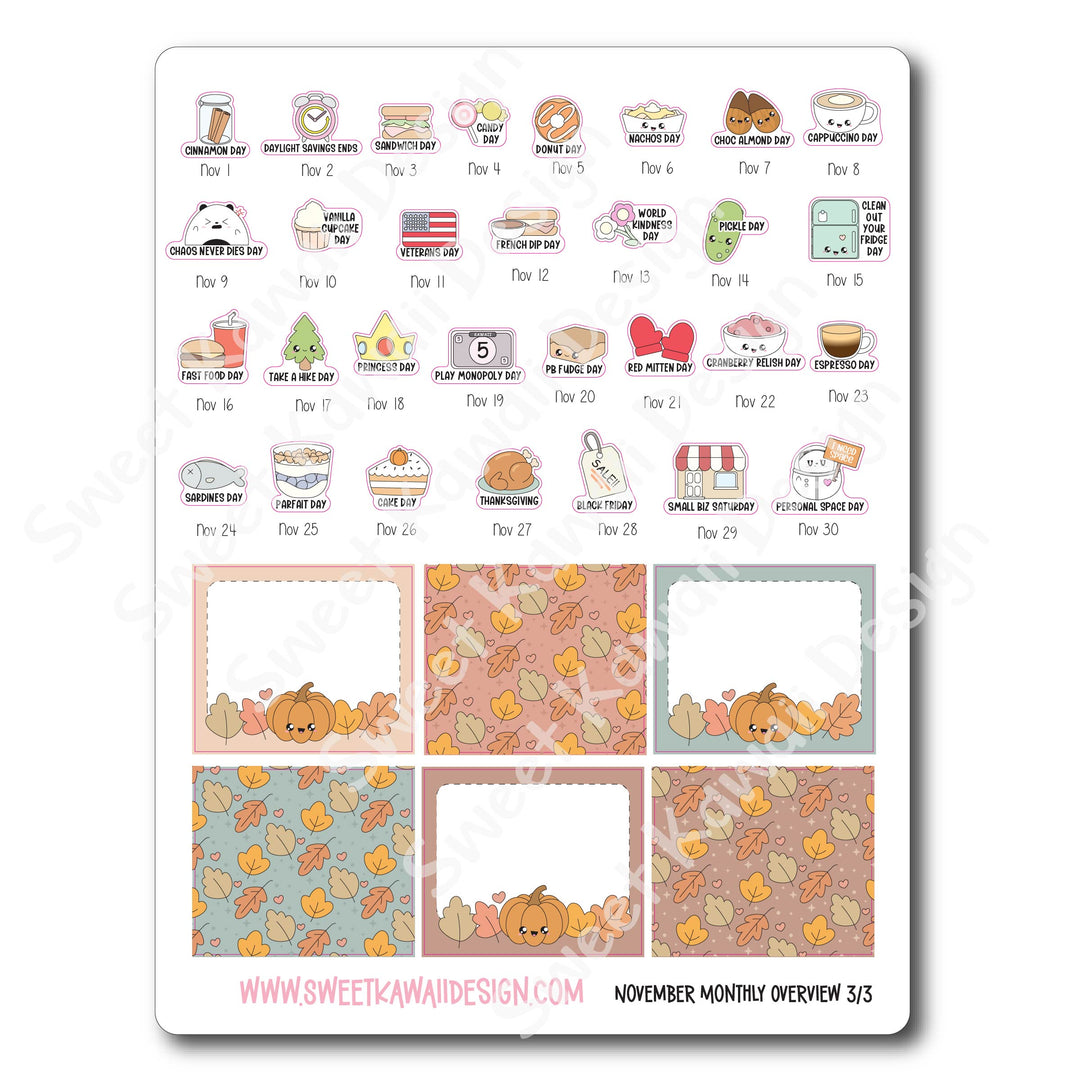 November 2025 Monthly Overview Stickers (Vert/Horiz)