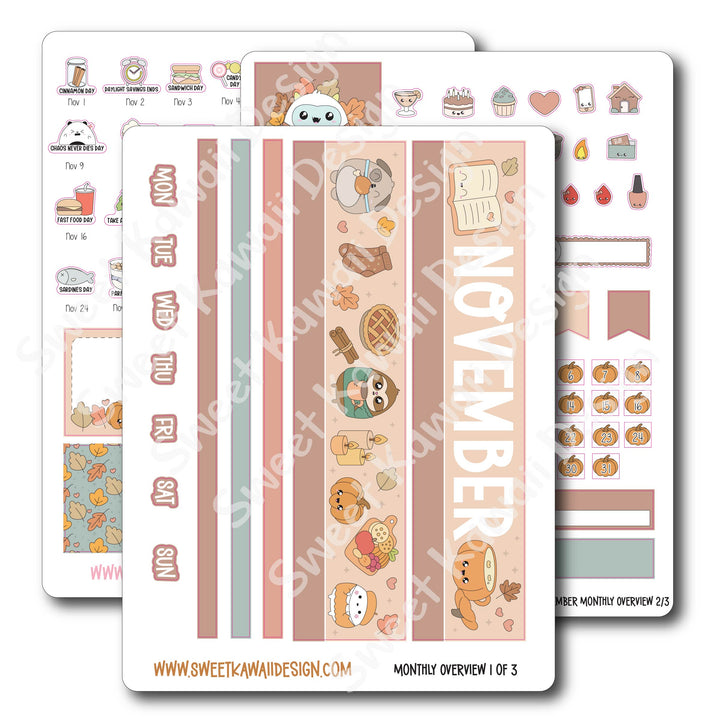 November 2025 Monthly Overview Stickers (Vert/Horiz)