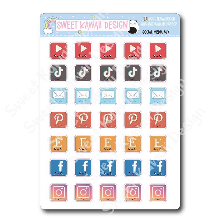 Kawaii Social Media Stickers - OPTIONS AVAILABLE