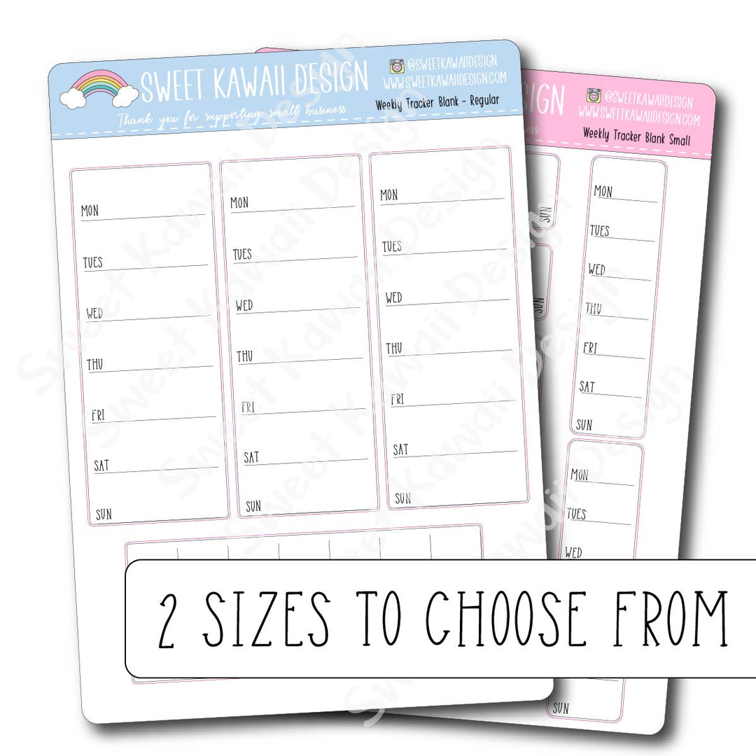 Kawaii Weekly Tracker (Blank) Stickers