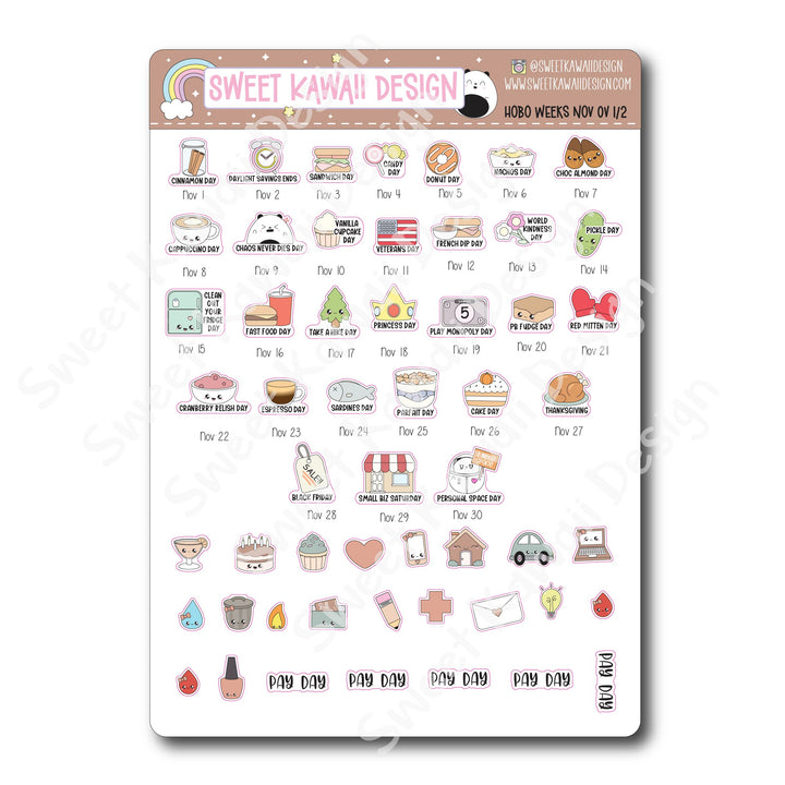 November 2025 Monthly Overview Stickers - HOBONICHI WEEKS