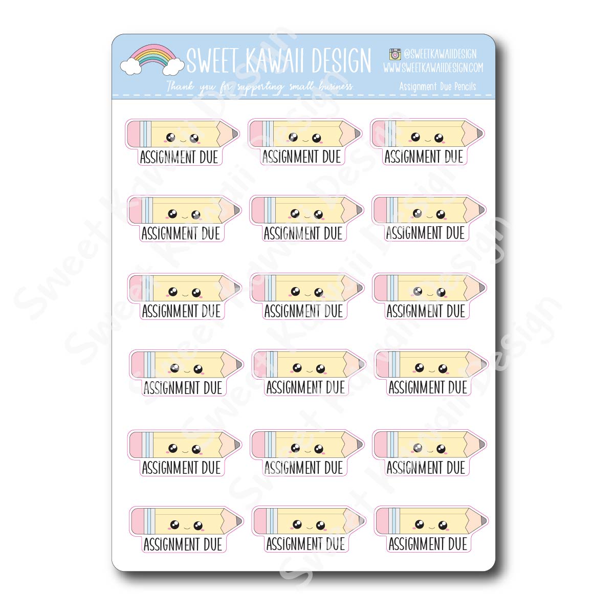 Kawaii Assignment Due Pencil Stickers