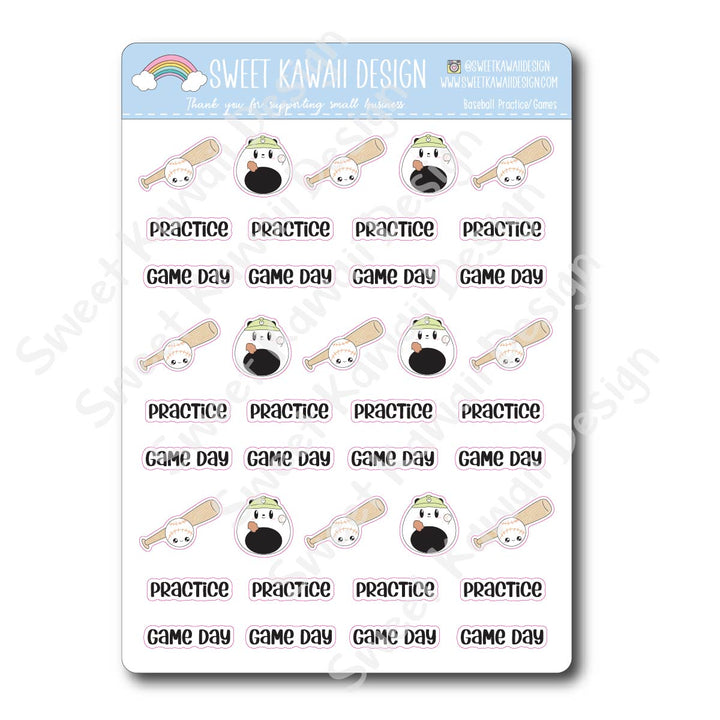 Kawaii Baseball Stickers - Games/Practice