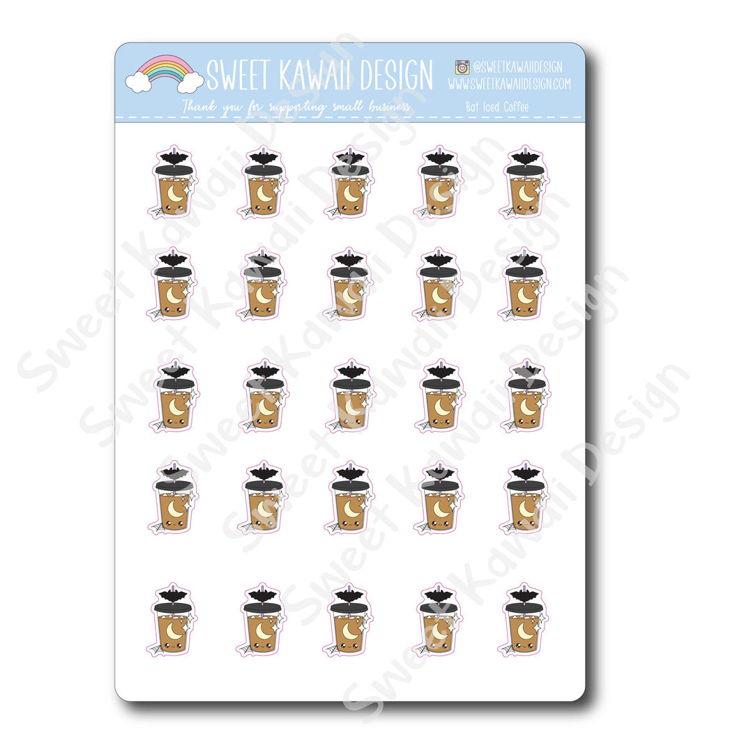 Kawaii Iced Bat Coffee Stickers