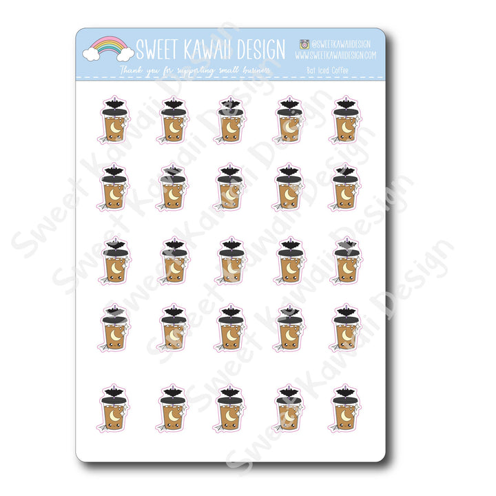 Kawaii Iced Bat Coffee Stickers