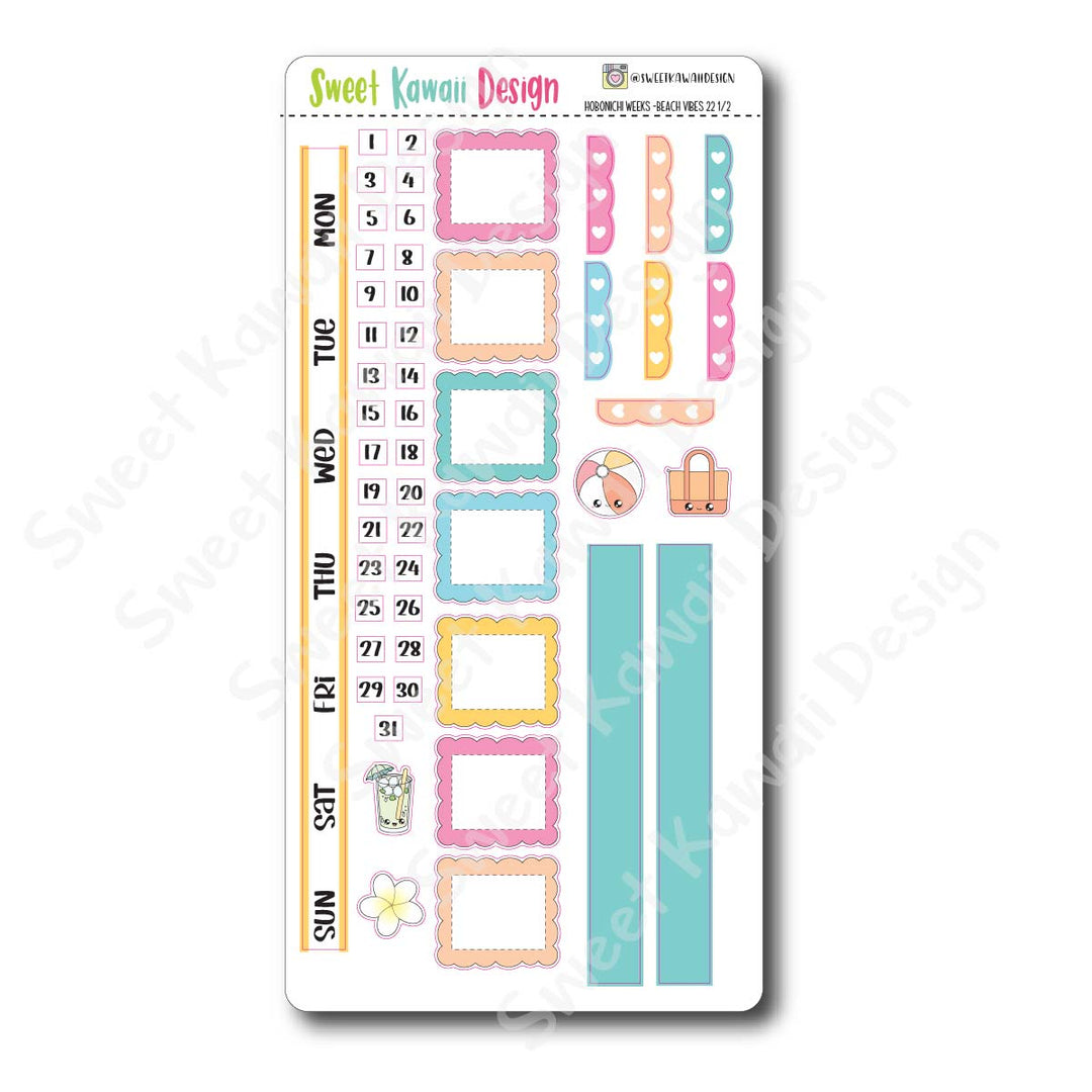 Kawaii Hobonichi Weeks Stickers - Beach Vibes 22