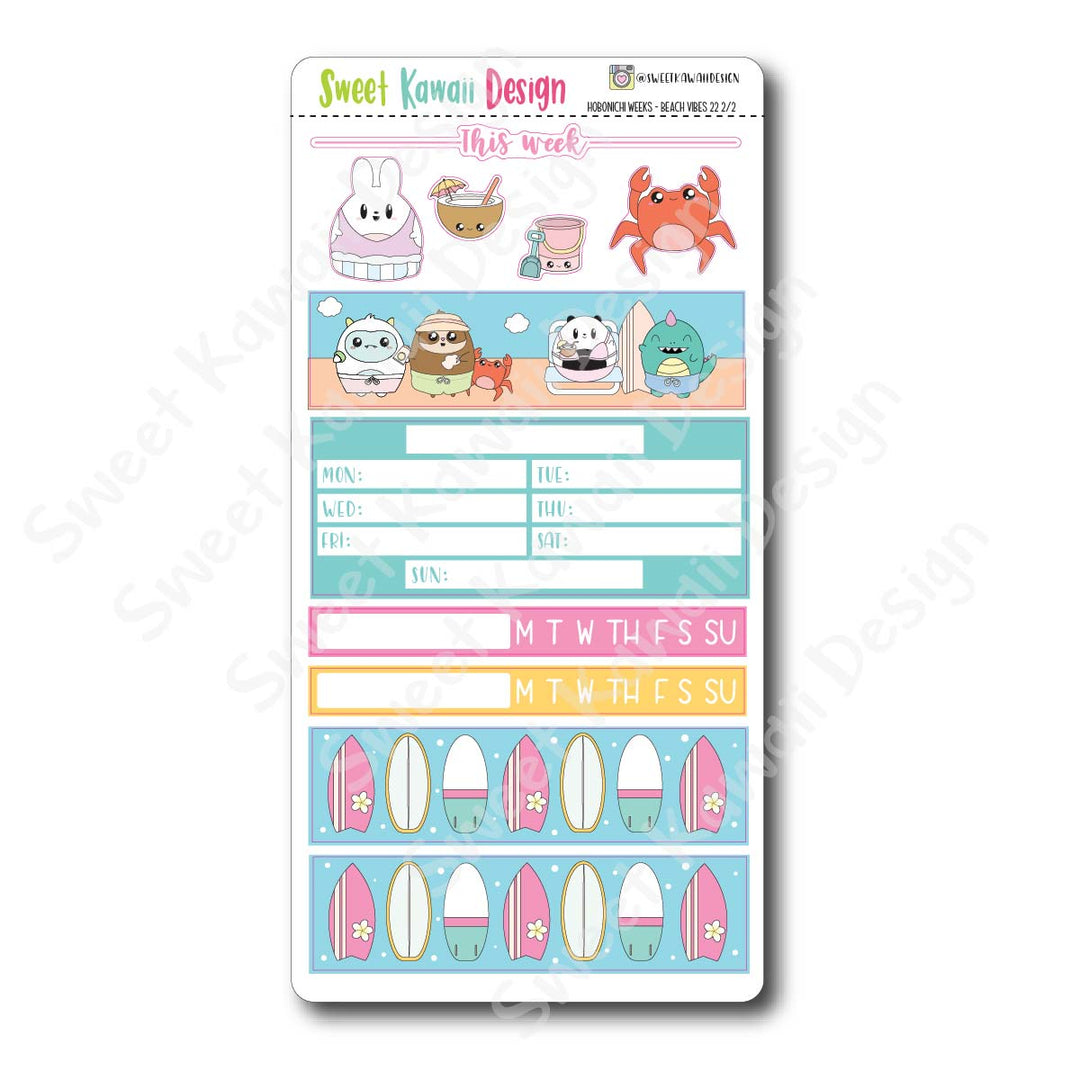 Kawaii Hobonichi Weeks Stickers - Beach Vibes 22