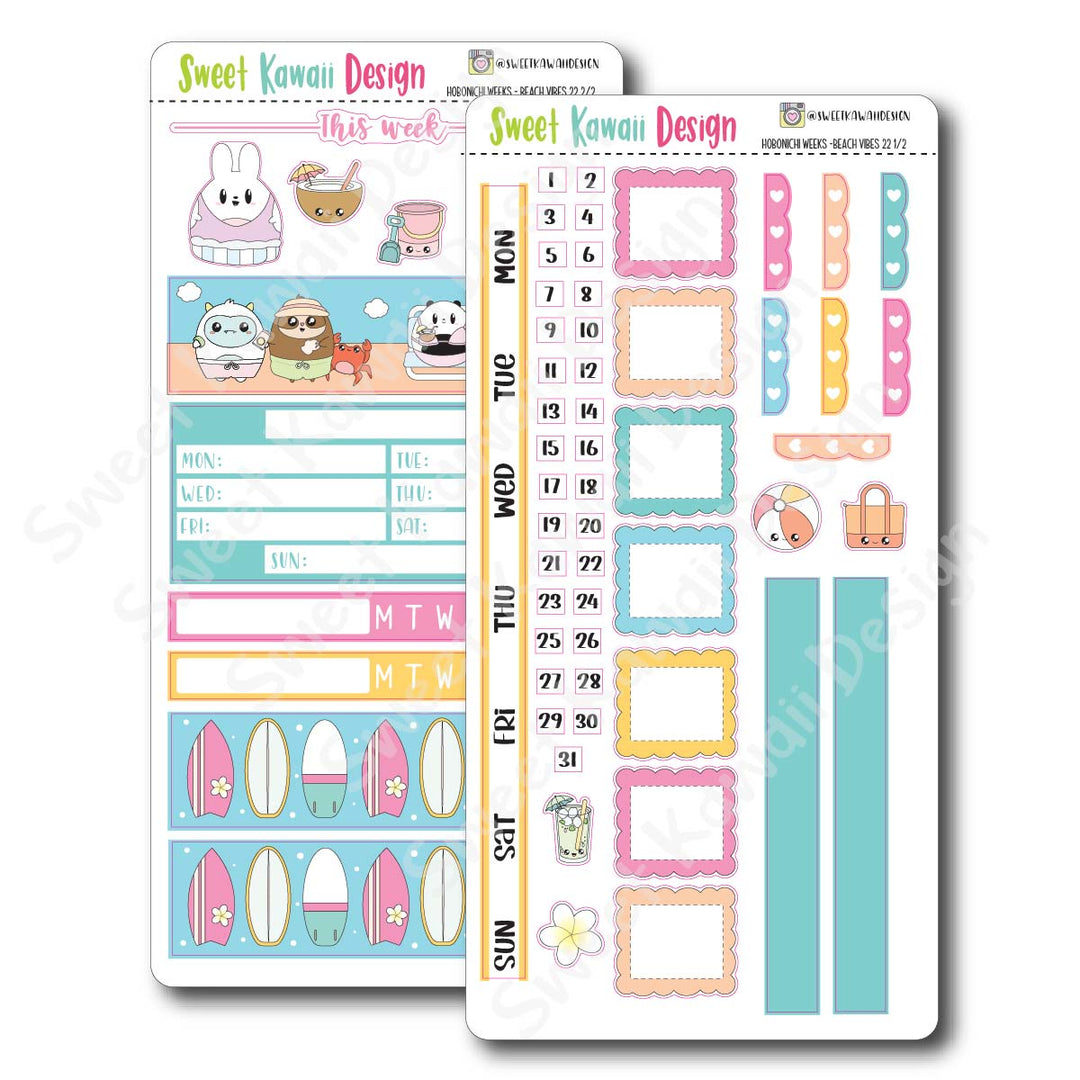 Kawaii Hobonichi Weeks Stickers - Beach Vibes 22
