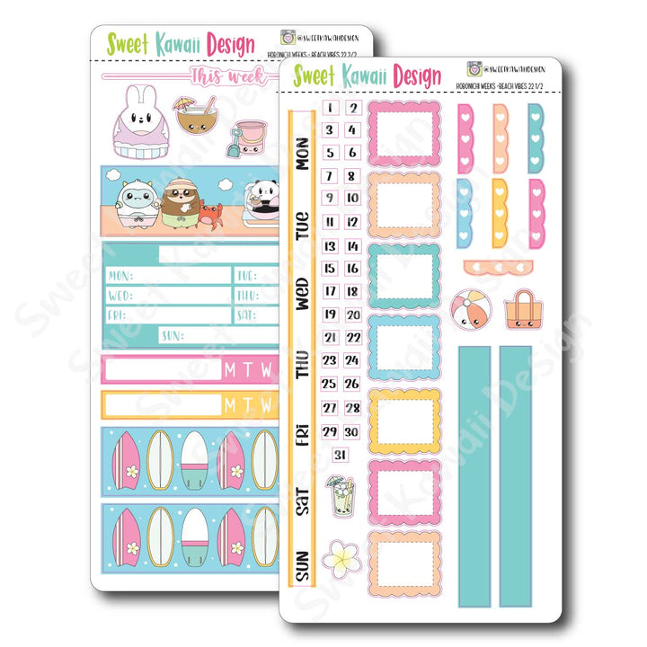 Kawaii Hobonichi Weeks Stickers - Beach Vibes 22