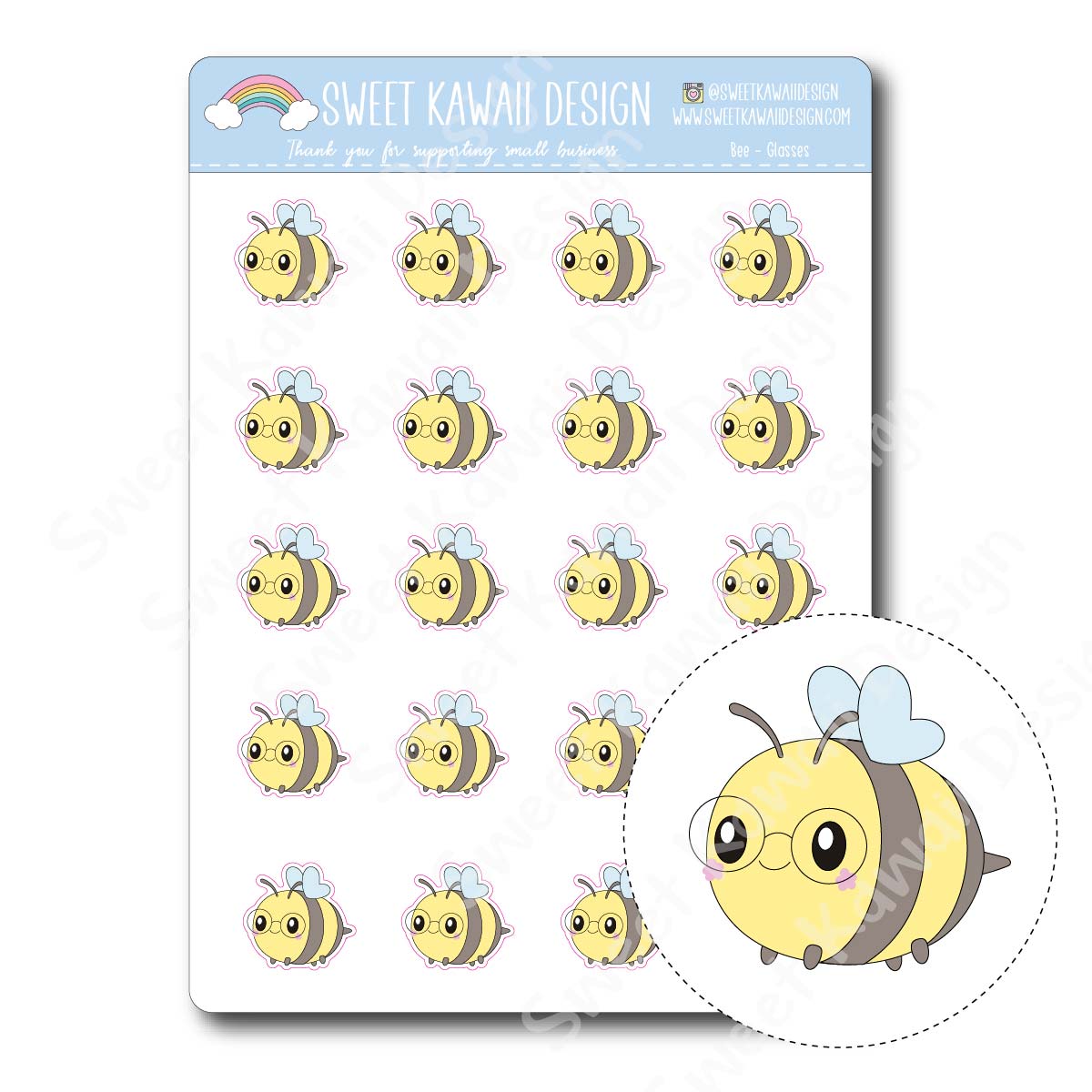 Kawaii Bee Stickers - Glasses – Sweet Kawaii Design
