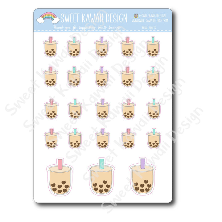 Kawaii Boba Hearts Stickers