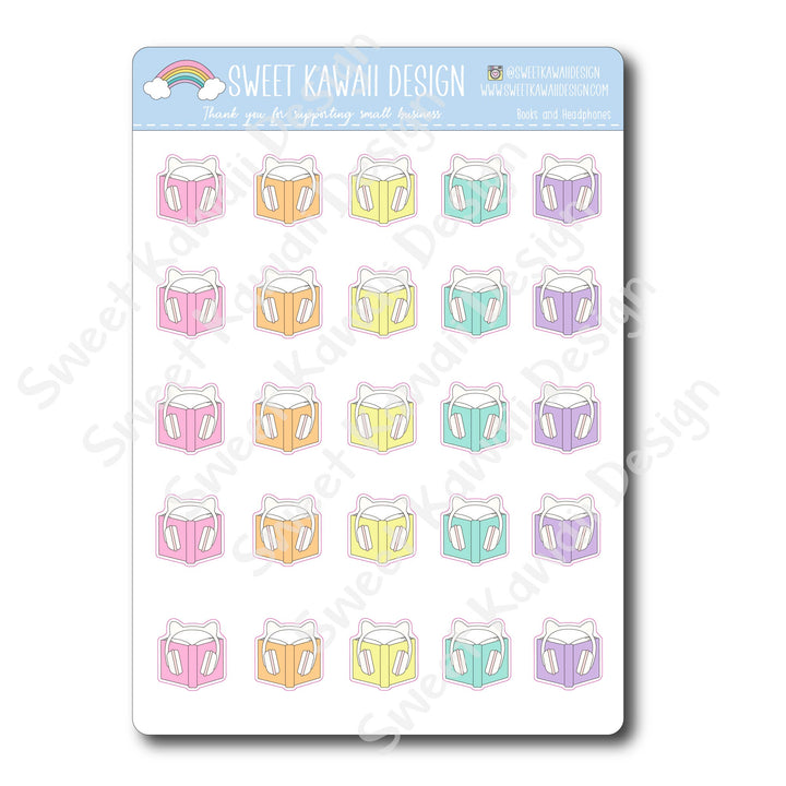 Kawaii Book and Headphones Stickers