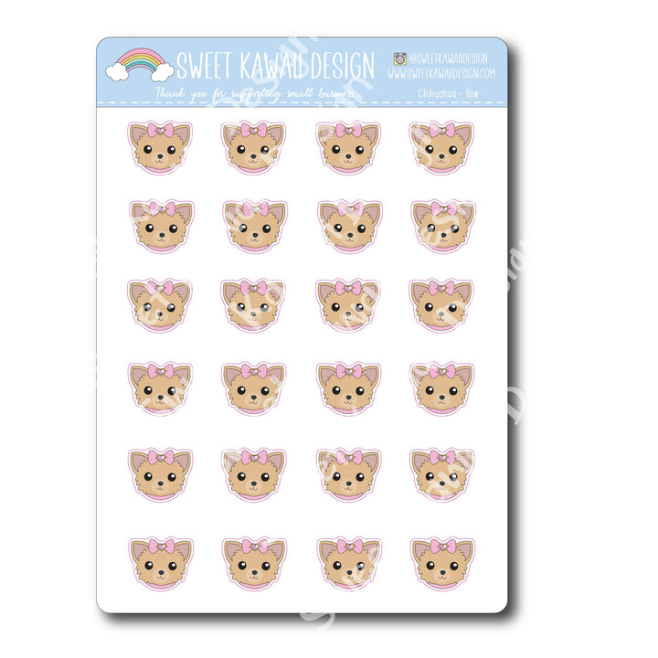 Kawaii Chihuahua Stickers - Bow