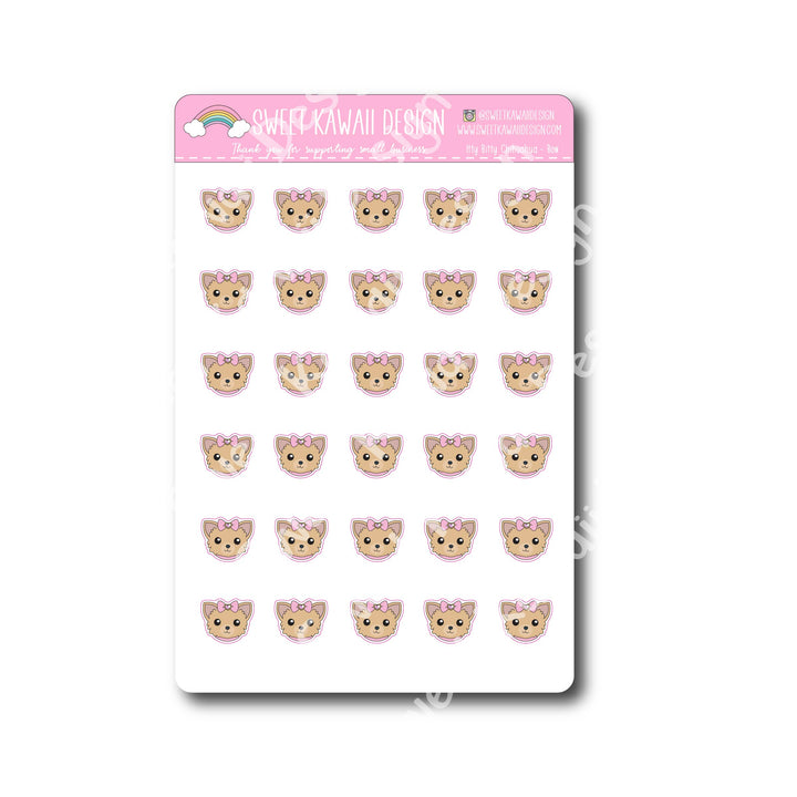 Kawaii Chihuahua Stickers - Bow