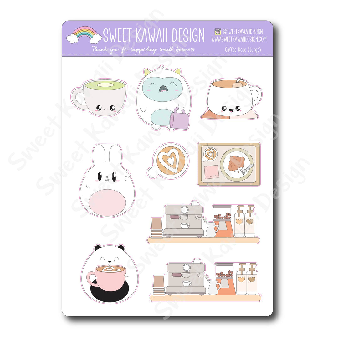 Kawaii Coffee Deco (Large) Stickers