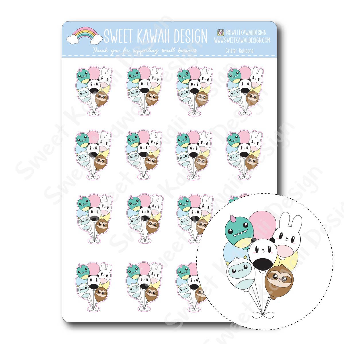 Kawaii Critter Balloon Stickers – Sweet Kawaii Design