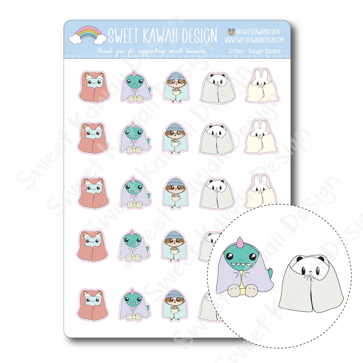 Kawaii Critter Stickers - Snuggle Blankets