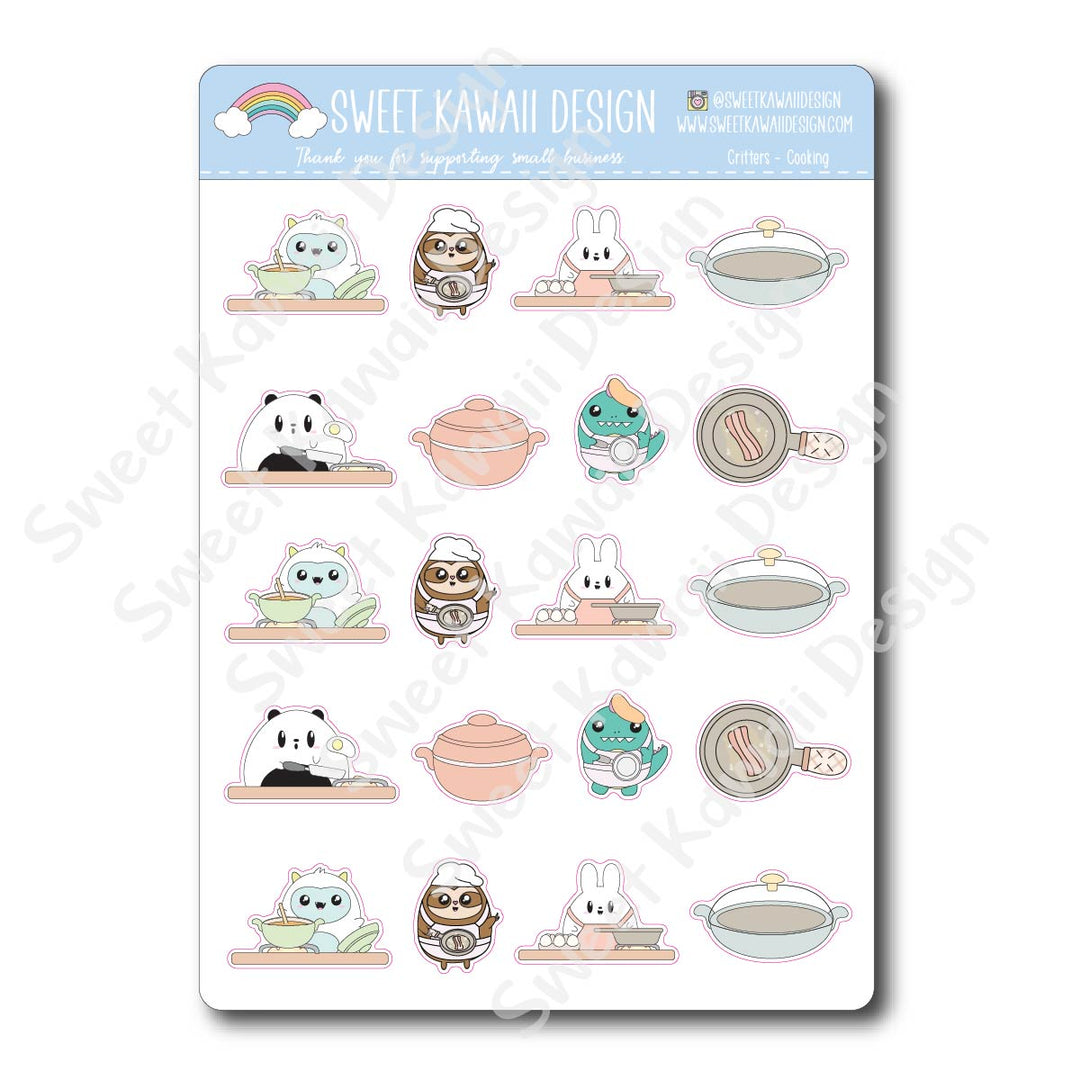 Kawaii Critters Stickers - Cooking