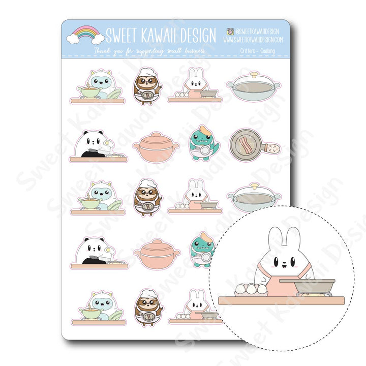 Kawaii Critters Stickers - Cooking