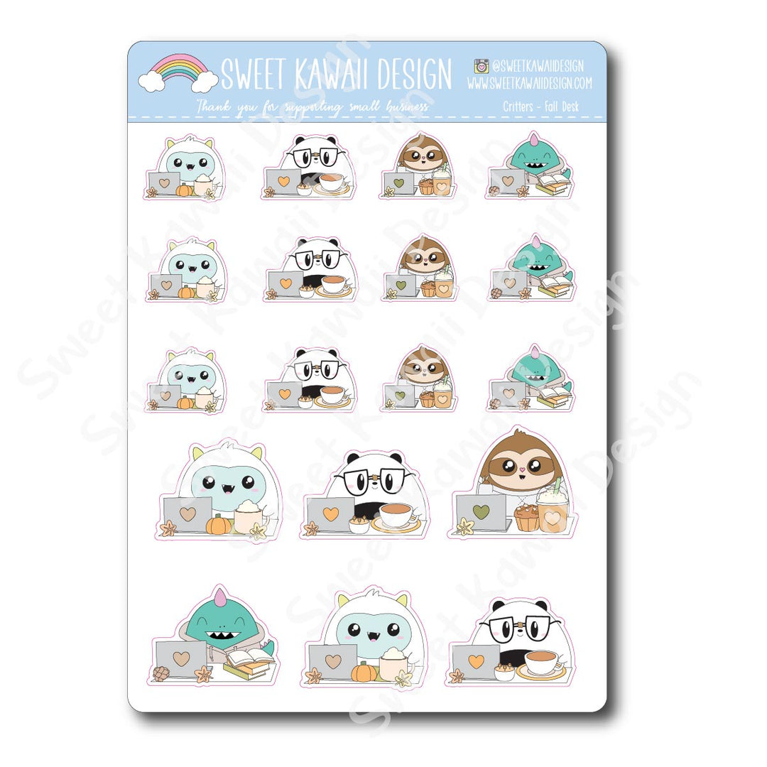 Kawaii Critter Stickers - Fall Desk