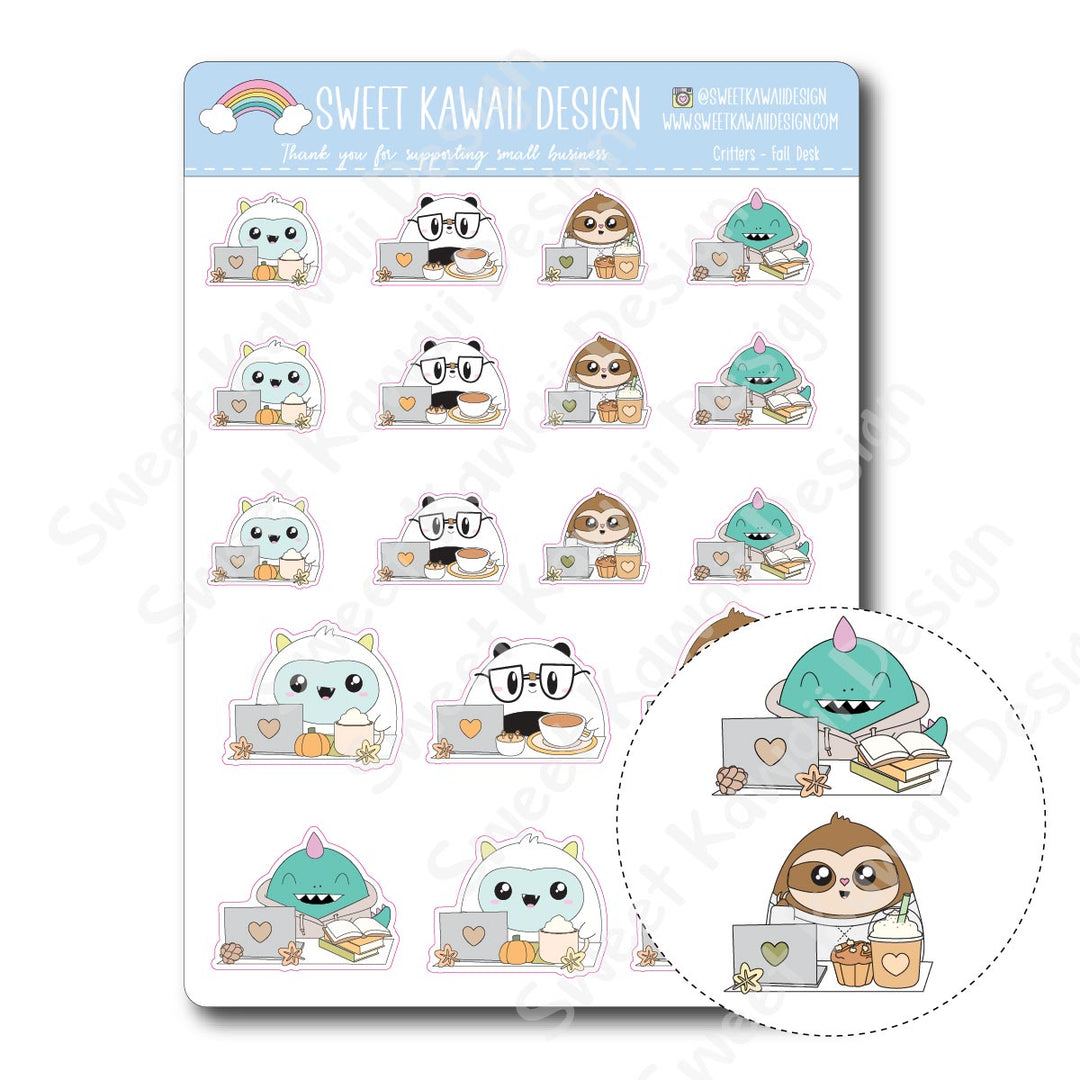 Kawaii Critter Stickers - Fall Desk