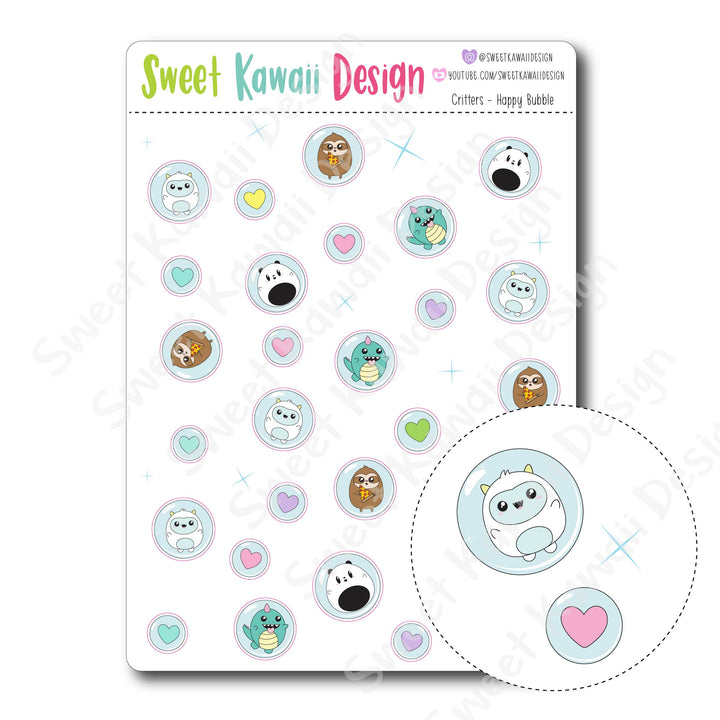 Kawaii Critters Stickers - Happy Bubbles