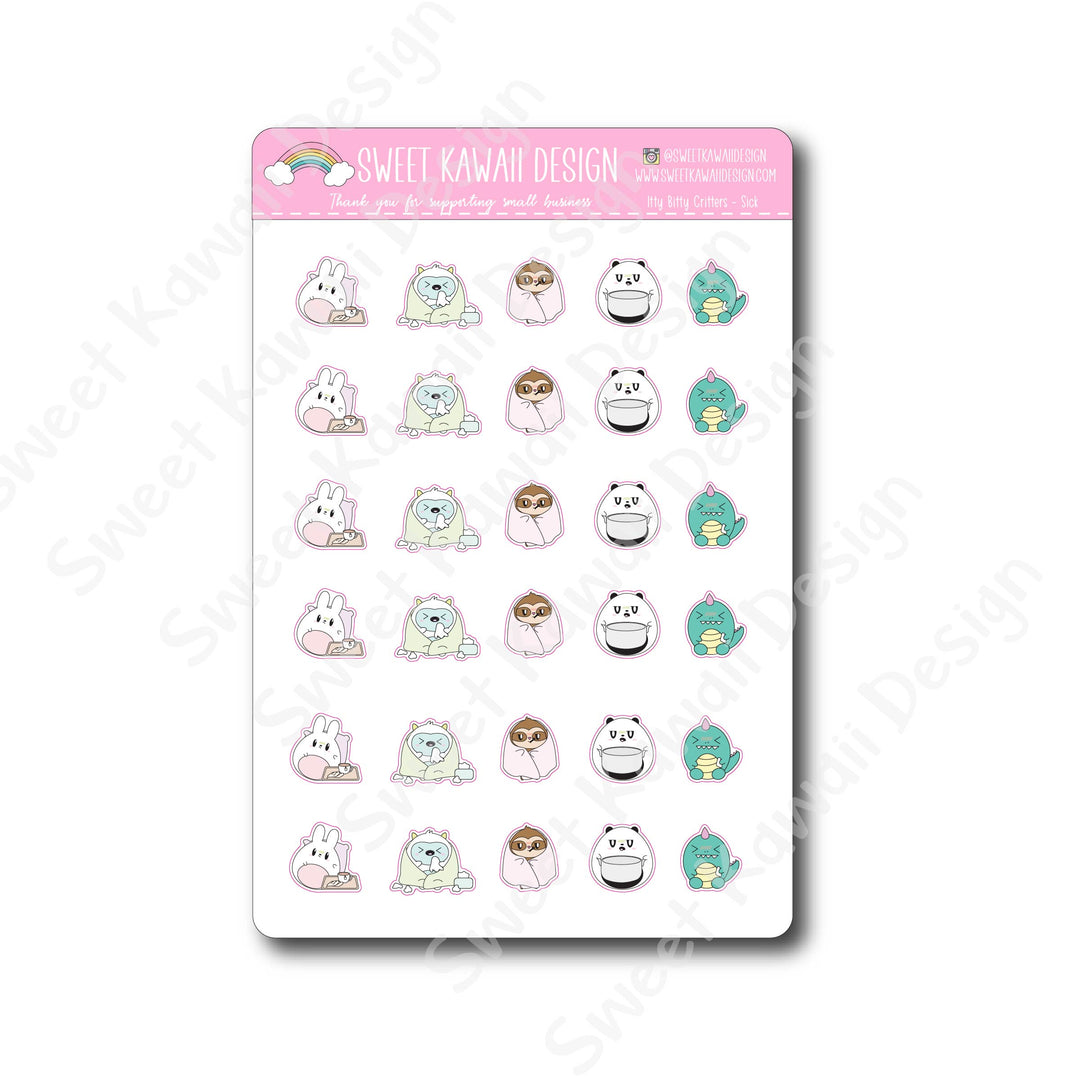 Kawaii Critter Stickers -Sick