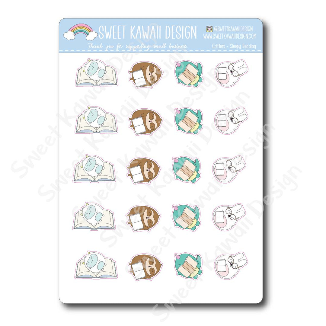 Kawaii Critter Stickers - Sleepy Reading